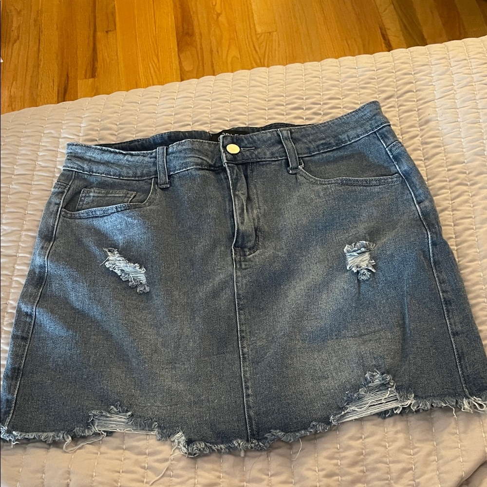 Amazon Blue Distressed Mini Skirt